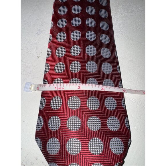 Giorgio Armani Mens Tie Red With Silver Dots 100% Silk Handmade In Italy Vintage - Picture 9 of 9